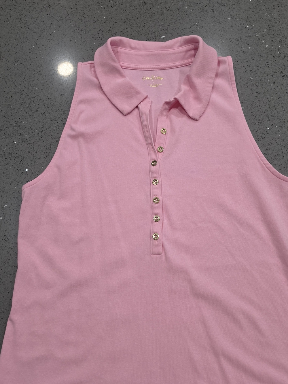 Lilly Pulitzer Pink Sleeveless Polo Tank with Gold Buttons